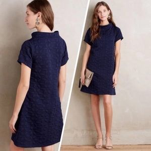 Anthropologie Navy Textured Short-Sleeve Shift Dress